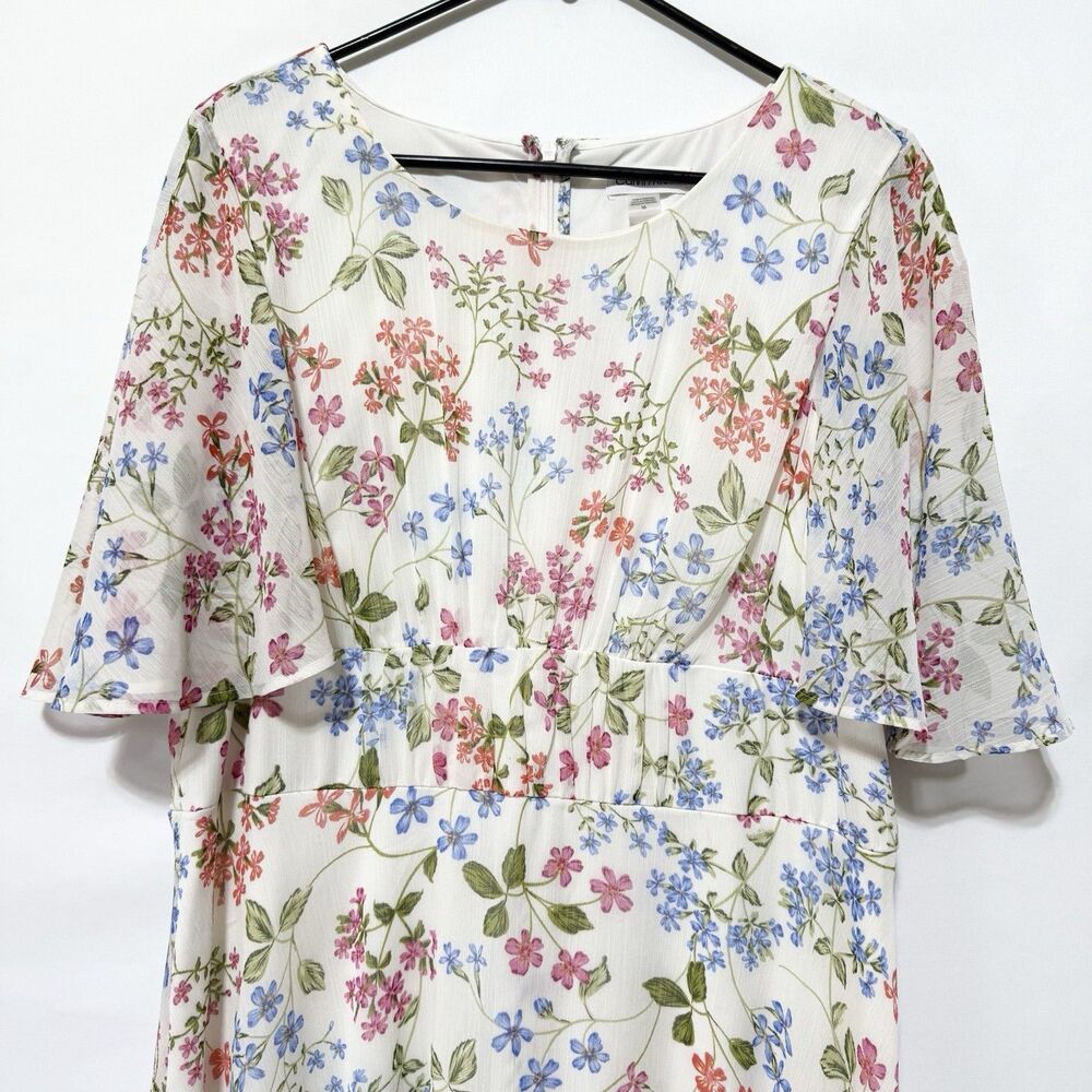Calvin Klein Floral Flutter Sleeve Maxi Dress White Multicolor Size 16 - Picture 3 of 11